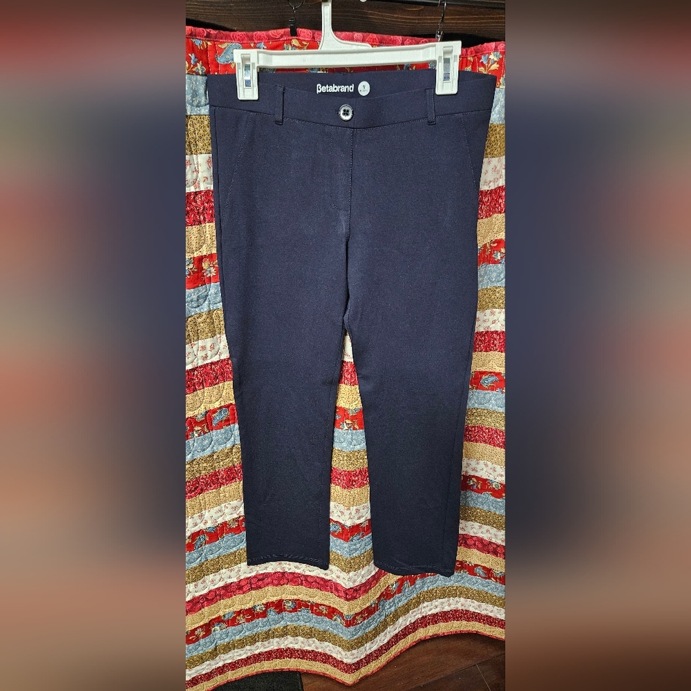 Betabrand Straight Leg Navy Yoga Dress Pants With Pockets Size Medium Petite